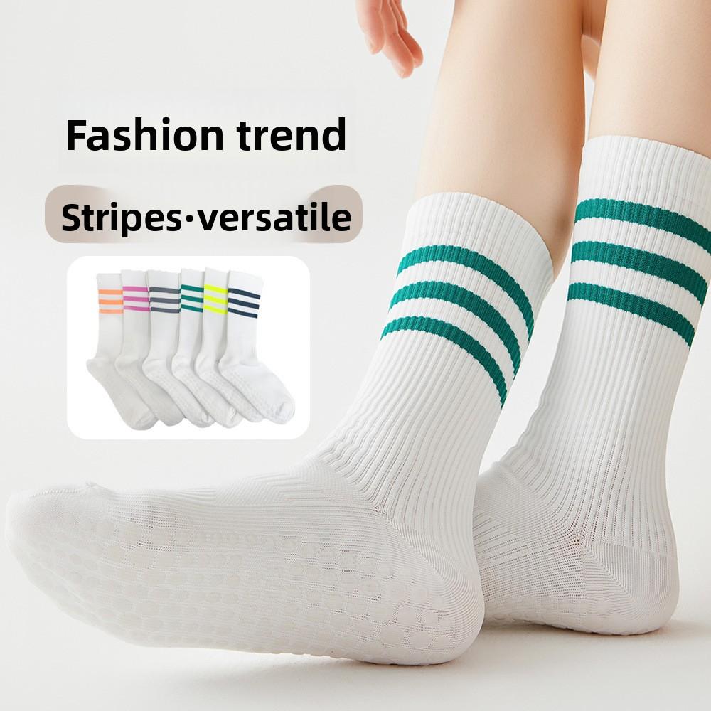 Drei-Streifen Sport Laufsocken, Herrensocken, Gestreifte College Lange Socken, Frotteesocken