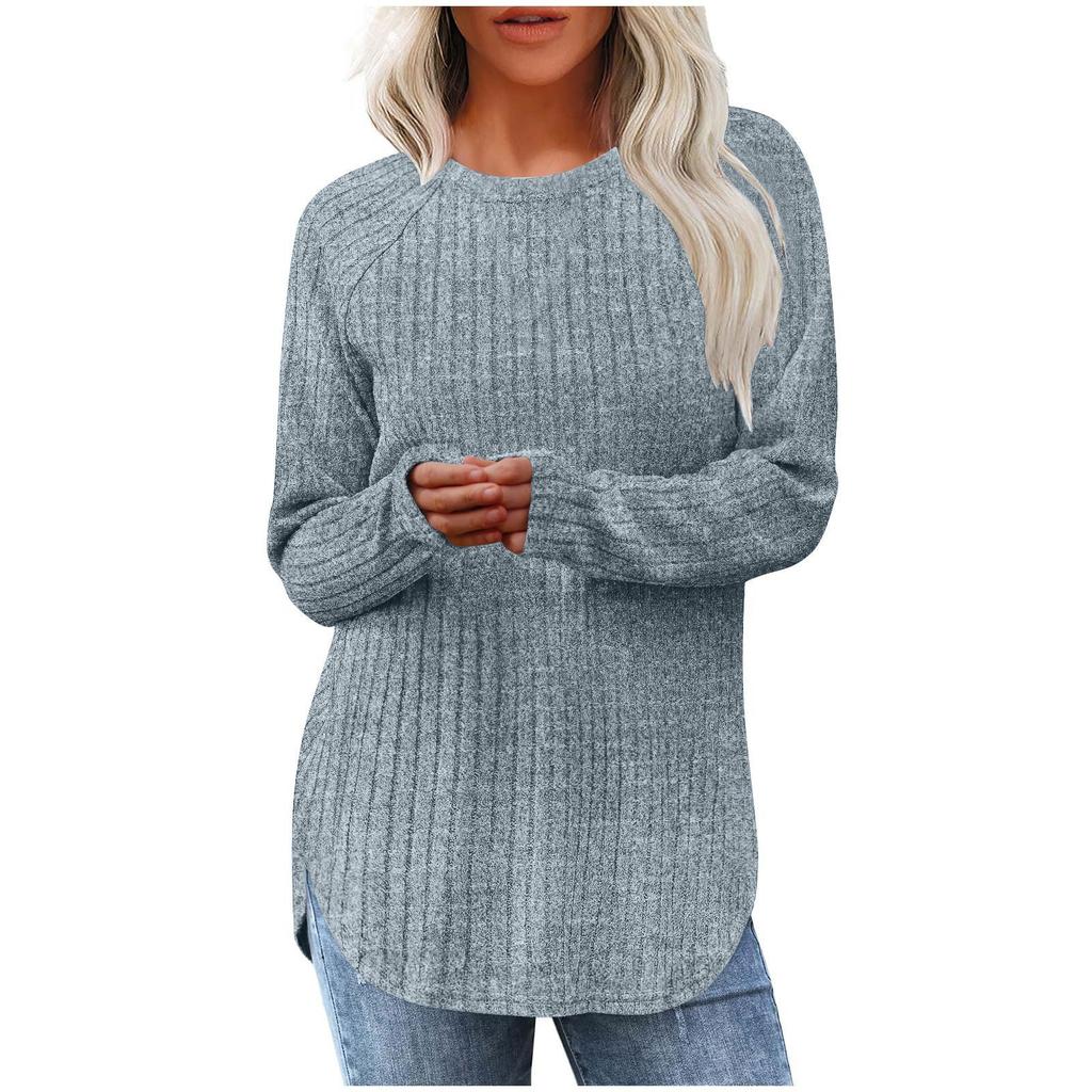 Women's New Loose Round Neck High-low Curved Hem Top for Women, T-shirt