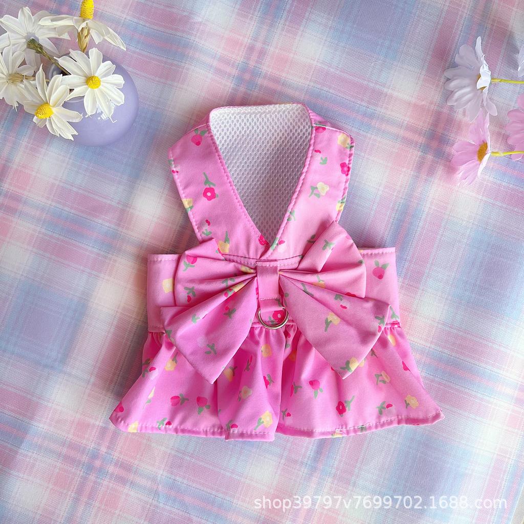 ins wind fresh floral chest back skirt pet dog dog cat clothes spring summer autumn models go out traction breathable than bear