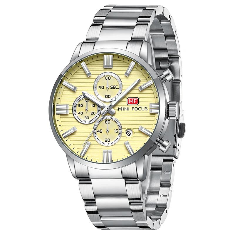 Luxury Men Quartz Watch Chronograph 24H Display Calendar Date Luminous Pointer Stainless Steel Strap Wristwatch