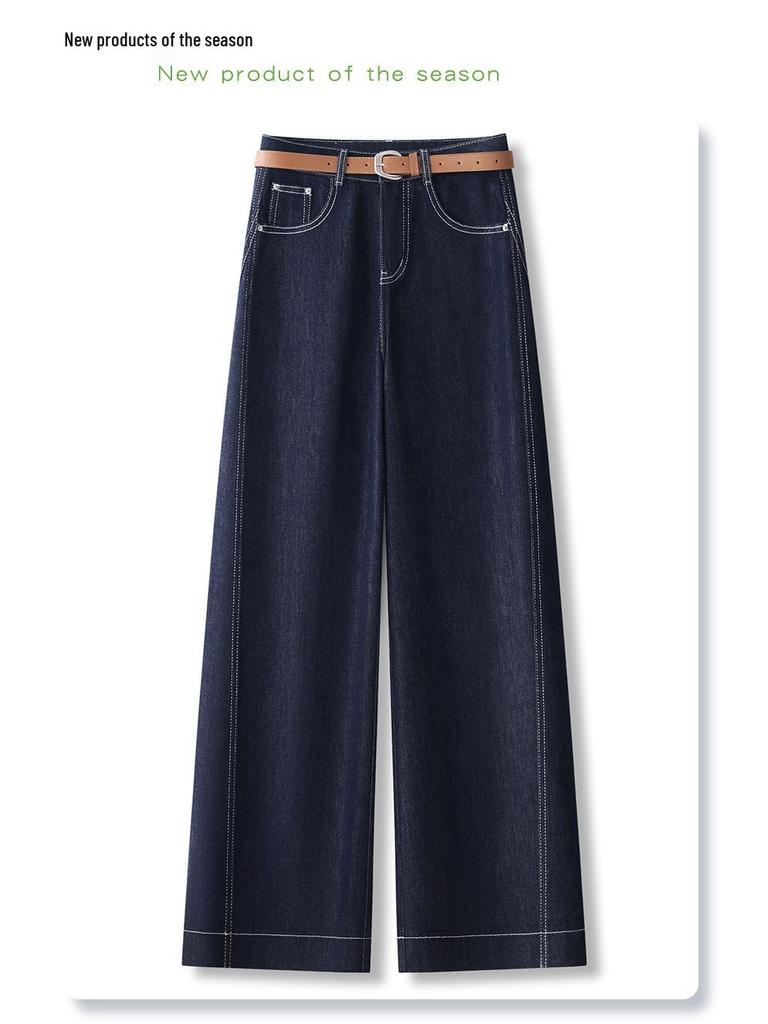 Damen 2025 Dunkelblaue High-Waist Loose Straight Leg Retro Schlankmachende Jeans