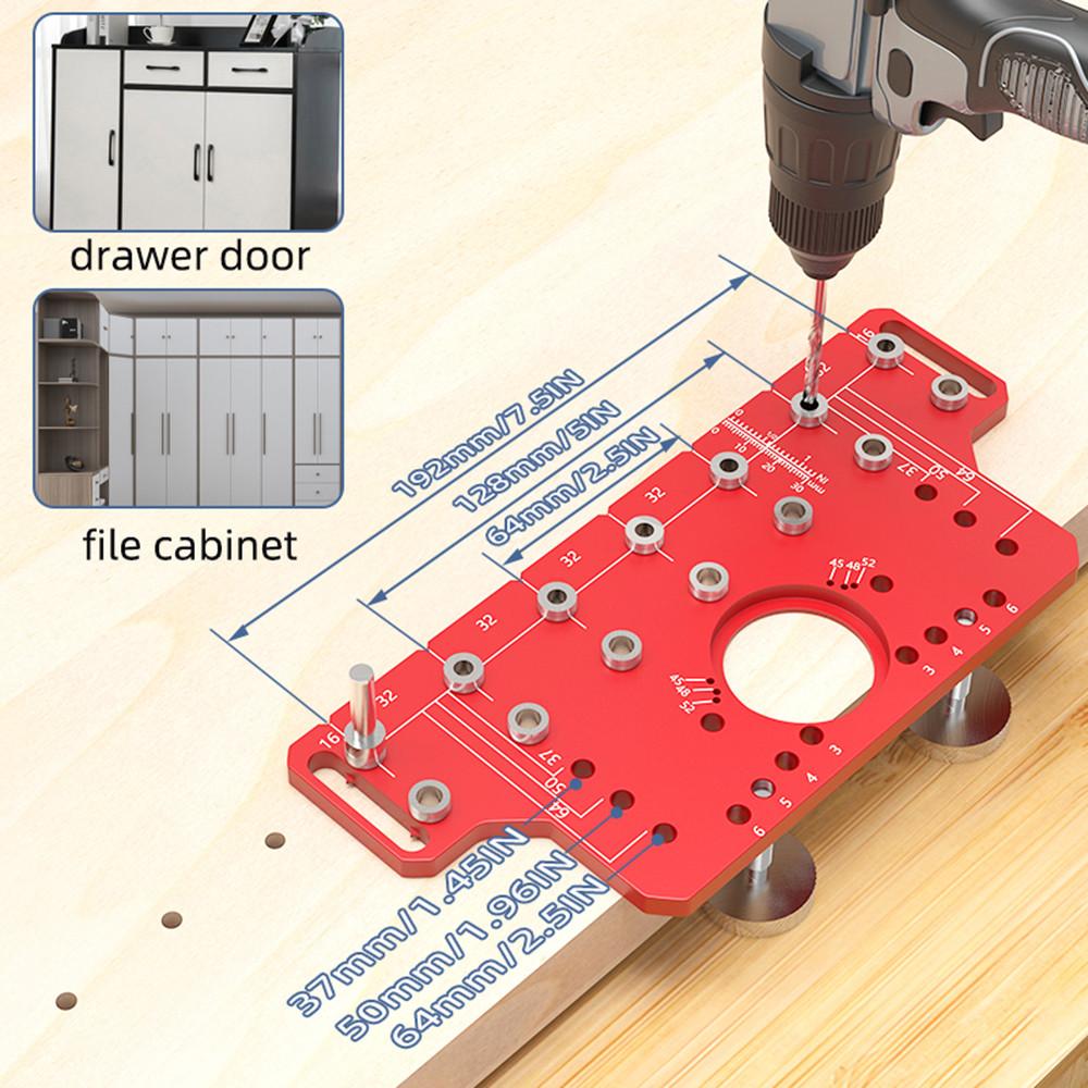 2 In 1 Jig Woodworking Hinge Drilling Locator Door Handle Shelf Pin Drilling Guide Jig Hinged Cabinet Door Hole Puncher