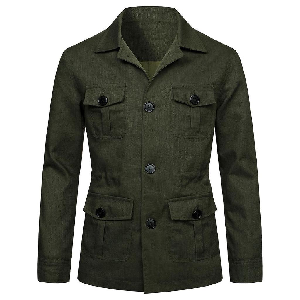 European and American Retro Slim Hunting Safari Linen Jacket for Men