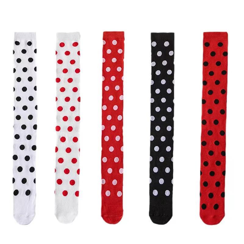 Lange Socken Damen Über dem Knie Gestreift Oberschenkelhoch Strümpfe Gepunktet Damen Schwarz Weiß Rosa Lolita Harajuku
