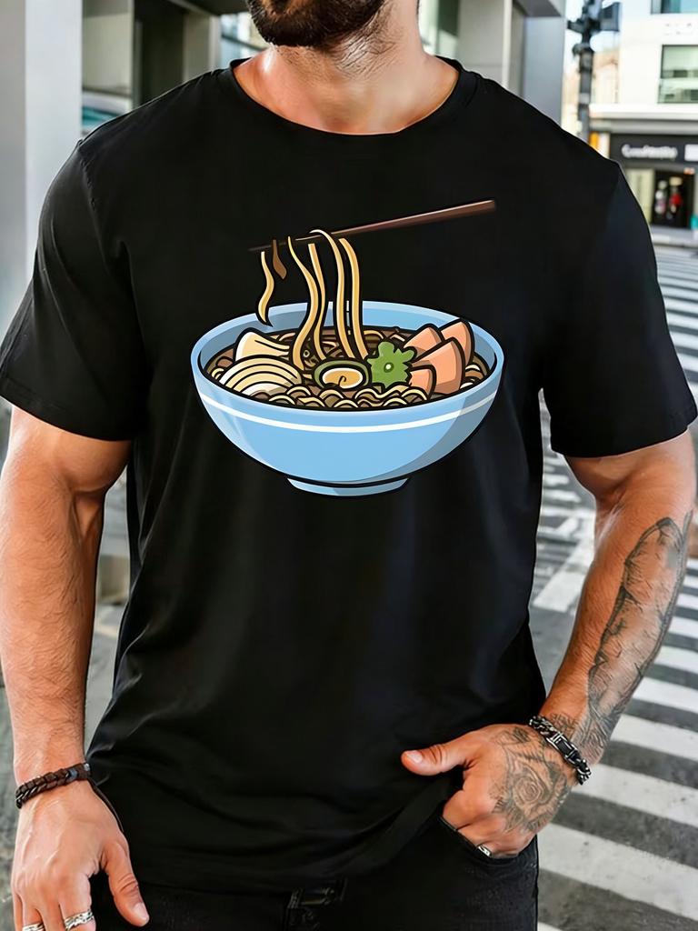 Unisex Cotton Tee Cartoon RaUnisex Noodle Bowl Chopsticks Graphic Short Sleeve Tshirt For Asian Food Lovers Daily Casual Street Top