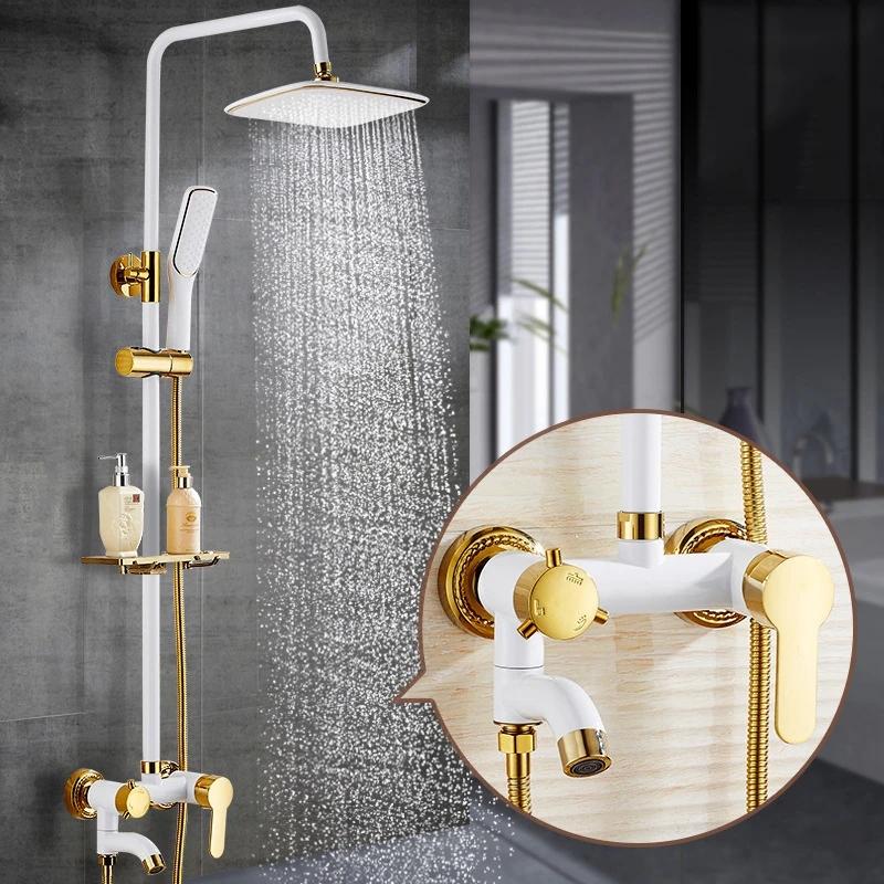 Bathroom Shower Faucet Bathtub Faucet Mixer Tap With Hand Shower Head Gold Shower Faucet Set Wall Mounted Black White