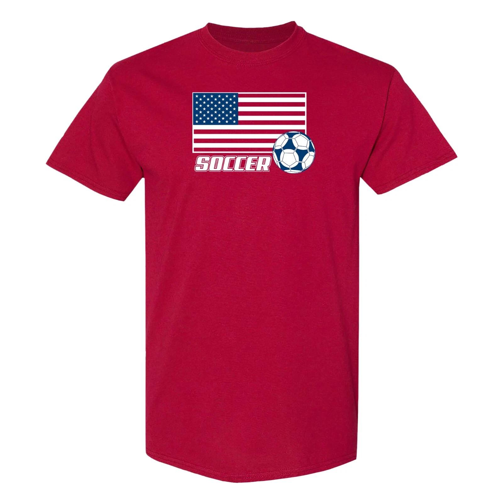 Soccer USA Flag Ball T-Shirt - Cardinal 4XL