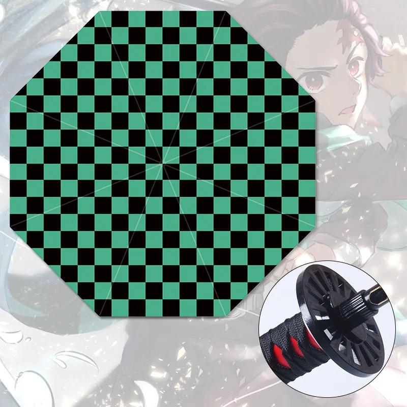Long Kamado Tanjirou Katana Umbrella Handle UV Blocking Black Parasol Anime Demon Slayer Japanese Katana Sword Umbrella Raincoa