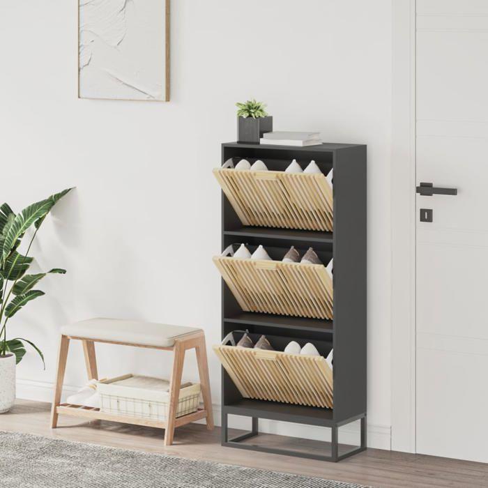 VidaXL Shoe Cabinet Black 52x25x120 Cm Engineered Wood, Shoe Storage, Shoe Rack, 352128