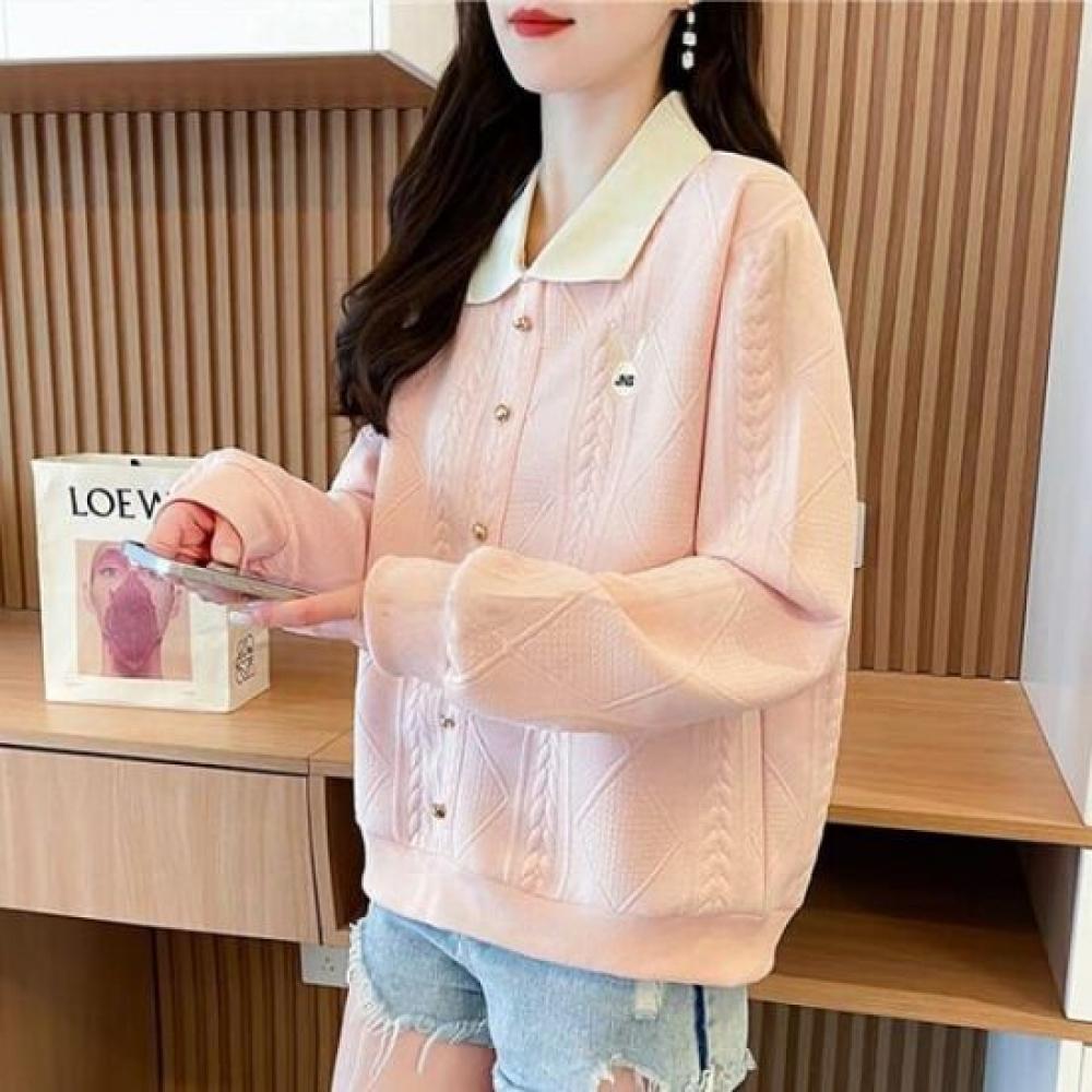 Navava Casual Button Point Collar Long Sleeve Sweatshirt Nt2291