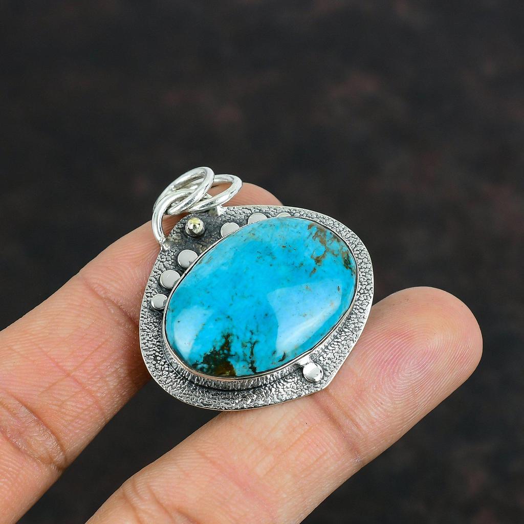 Tibetan Turquoise Gemstone Pendant 925 Sterling Silver Pendant Handmade Pendant Unique Silver Jewelry Dainty Pendant For Women Gifts For Her