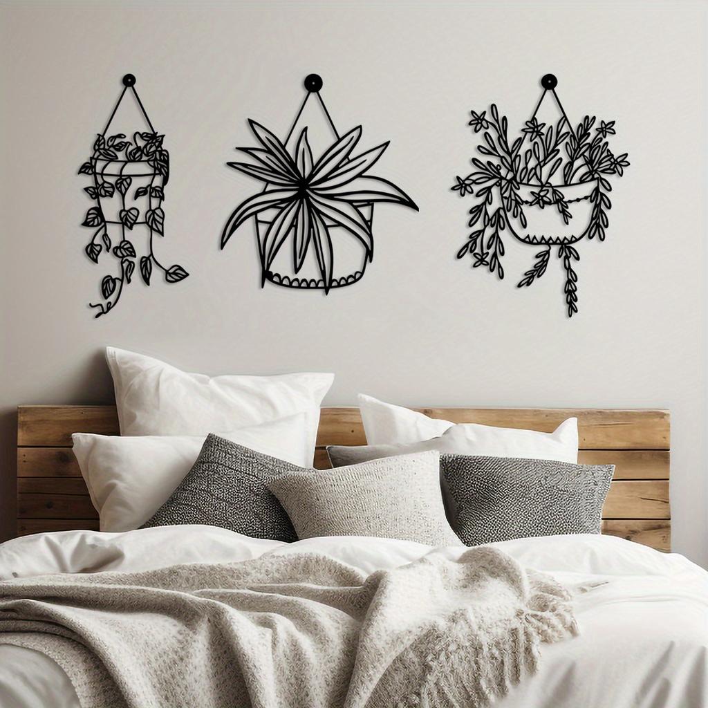 3 Stück Hängepflanze Blumentopf Wandaufkleber Wohnzimmer Vase Wasserflasche Natur Wandaufkleber Schlafzimmer Spielzimmer Badezimmer Vinyl Dekor