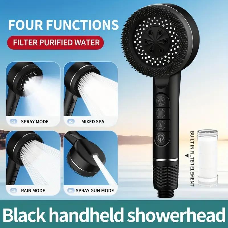 

New Filter Booster Shower Head Four-speed Adjustment With Water Seal Multifunctional Home Shower Bathroom Accessories CHINA чёрный