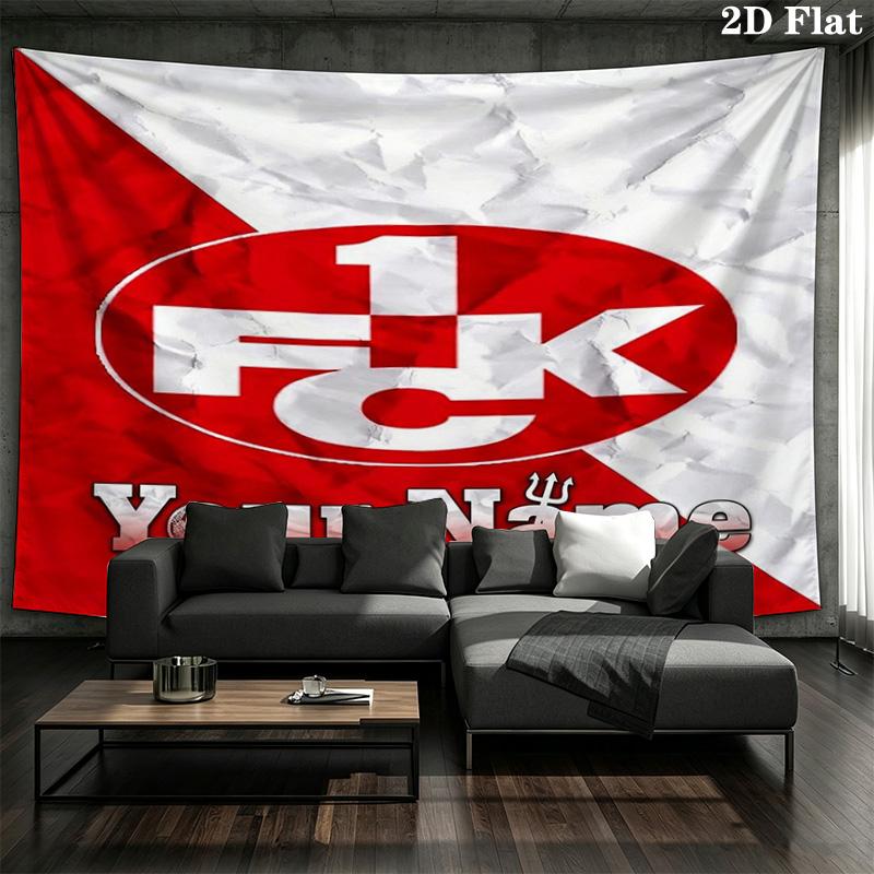 Kaiserslautern Fc Crest Custom Name Wall Tapestry Aesthetic Wall Hanging Printed Fabric Blanket Decorative Tapestries for Bedroom Living Room Home Dec