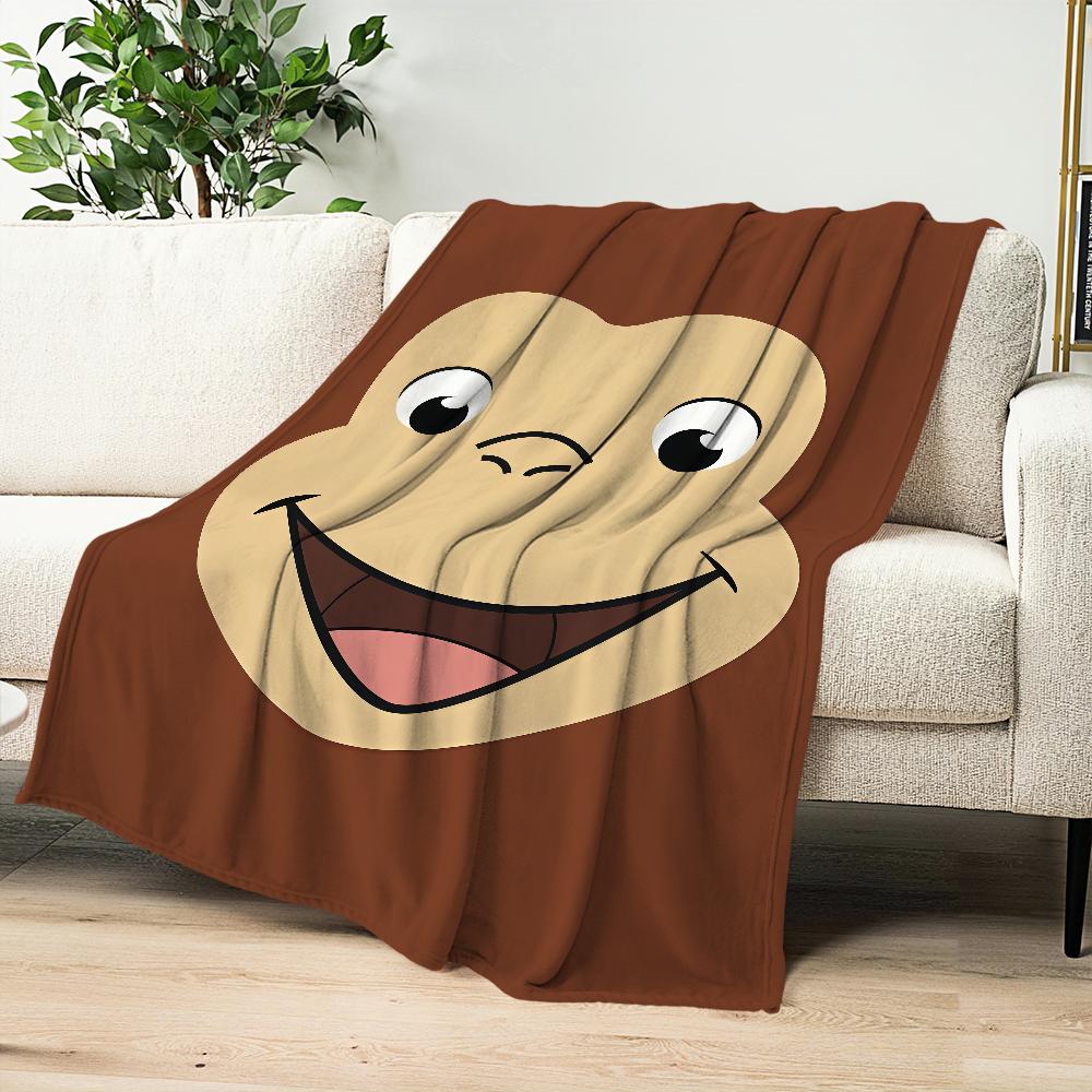 Cartoon Funny Art Monkey C-Curious G-George Flannel Warm Soft Plush Blanket for Sofa Living Room Office Bedroom Travel Gift