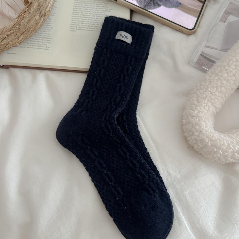 

Cloth Label Wool Socks, Women s Mid-calf Socks, Autumn and Winter Linen Pattern Boneless Pile Socks, Women s Warmth 1 pair чёрный