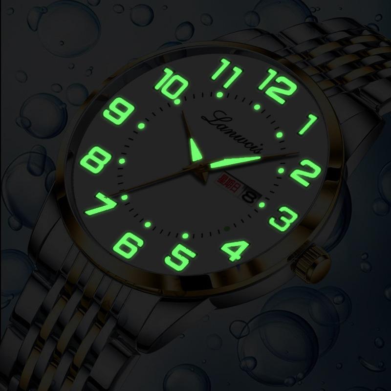 Men's Large Dial Digital Quartz Watch, Steel Band, Dual Calendar In English & Chinese, Waterproof - Ideal for Seniors