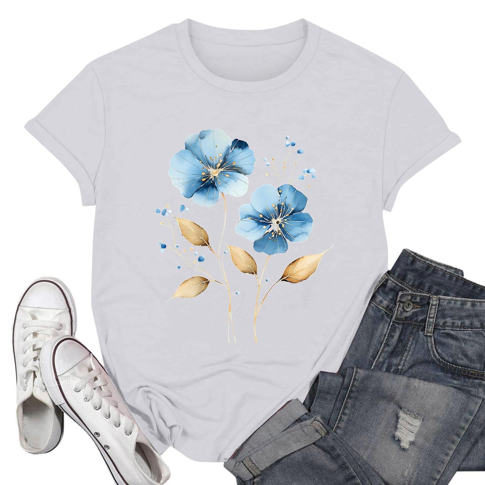 

Жіночі модні повсякденні пуловери з принтом і круглим вирізом з короткими рукавами XL білий