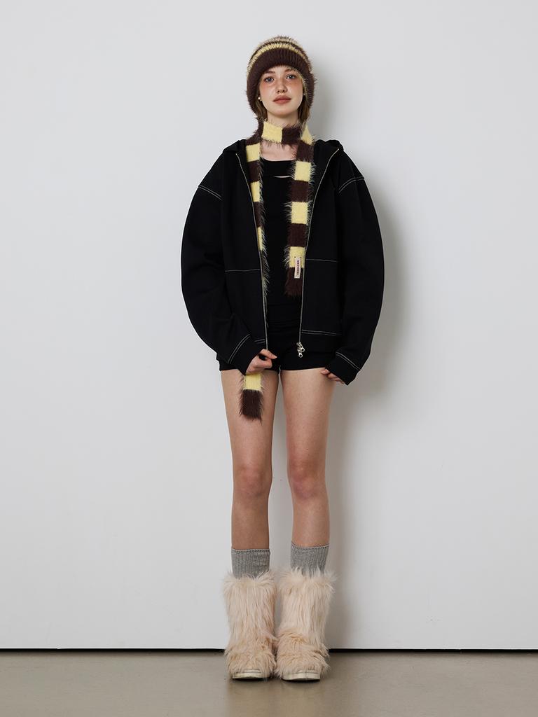 MEENDERI [Unisex] Mixed Stripe Knit Beanie - Yellow Brown
