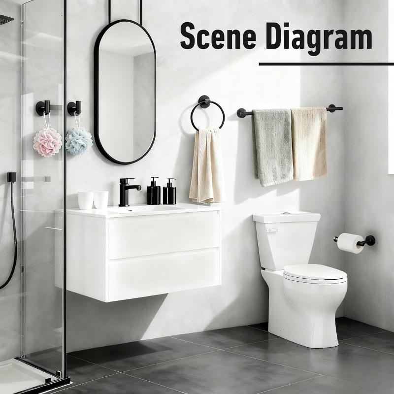 Black Stainless Steel Bathroom Towel Rack Wall Mounted Shelf Set Bath Towel Holder Hardware Accessory Kit for Shower Room