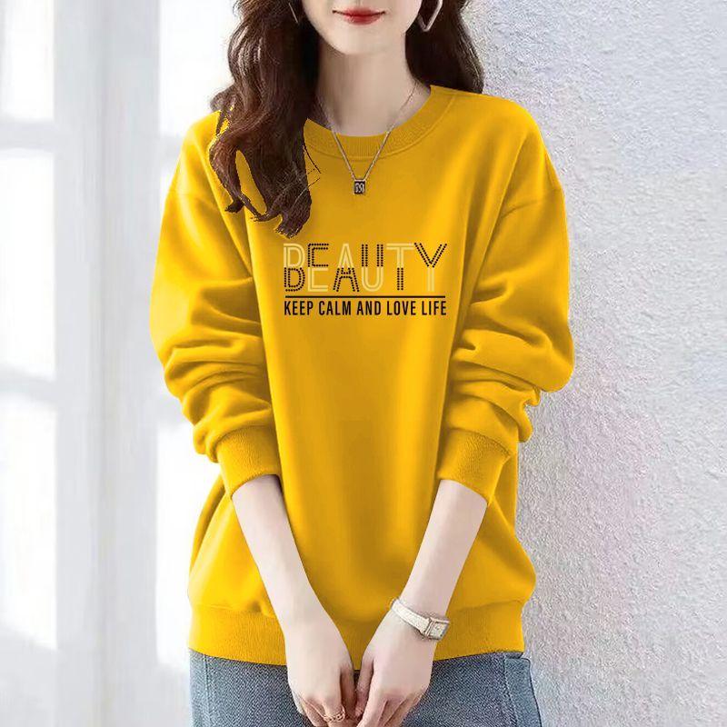 

Женский свитшот Новая мода Корейский Весна Осень Свободный Круглый вырез Длинный рукав Топ Куртка M имбирный