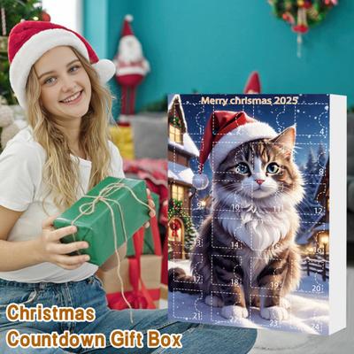 Christmas Cat Advent Calendar Acrylic 2D Cartoon Cat Hanging Decorations 24 Days 2025 Xmas Countdown Calendar Gift for Cat Lovers Holiday Decoration