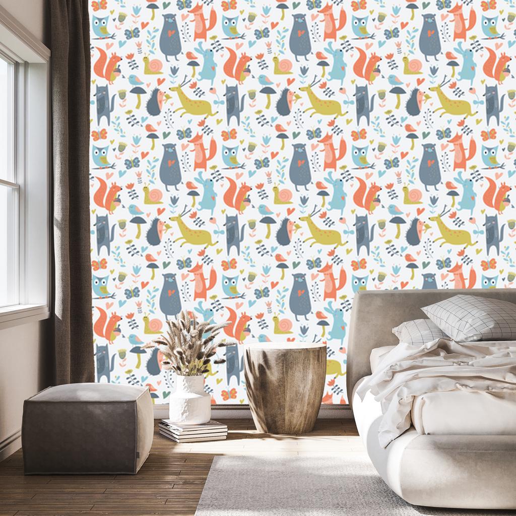 Forest Wallpaper with Animals In Love for the Living Room and Bedroom 50x1000