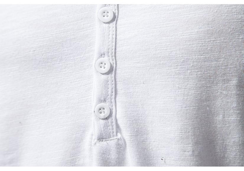 Men's Bamboo Cotton Buttoned V-Neck Short-Sleeve T-Shirt, European Size, Solid Color, Breathable, Simple Design