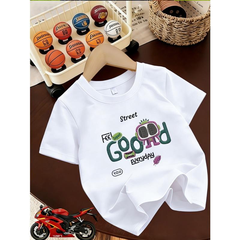 Boys Creative Letter Graphic Crewneck Short Sleeve T-Shirt 110