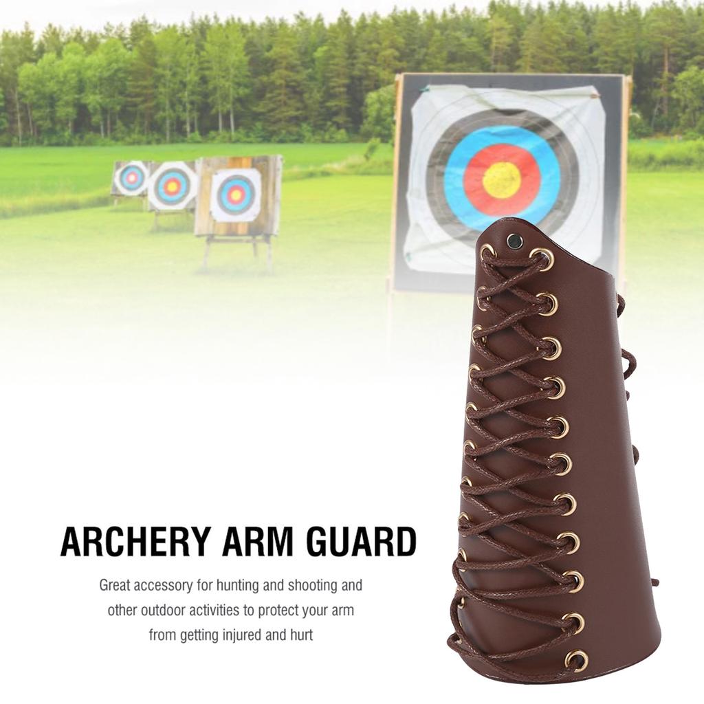1Pc Archery Arm Guard Bracer Hunting Shooting Lace Up Lther Armguard (Black)