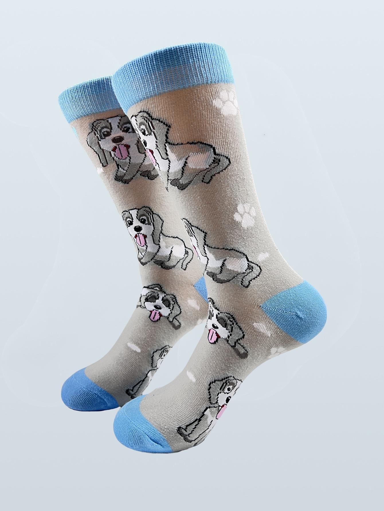 Katoenen Vrolijke Grappige Sokken Heren Nieuwe Stijl Hiphop Unisex Nieuwigheid Harajuku Gek Ontwerp Middellang Dier Honkbal Skateboard Sokken SIze 37-44 gray
