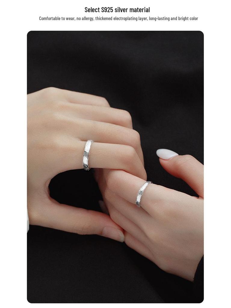 Banyan Tree S925 Silver Textured Open Couple Rings - Ideal Birthday Gift for Girlfriend