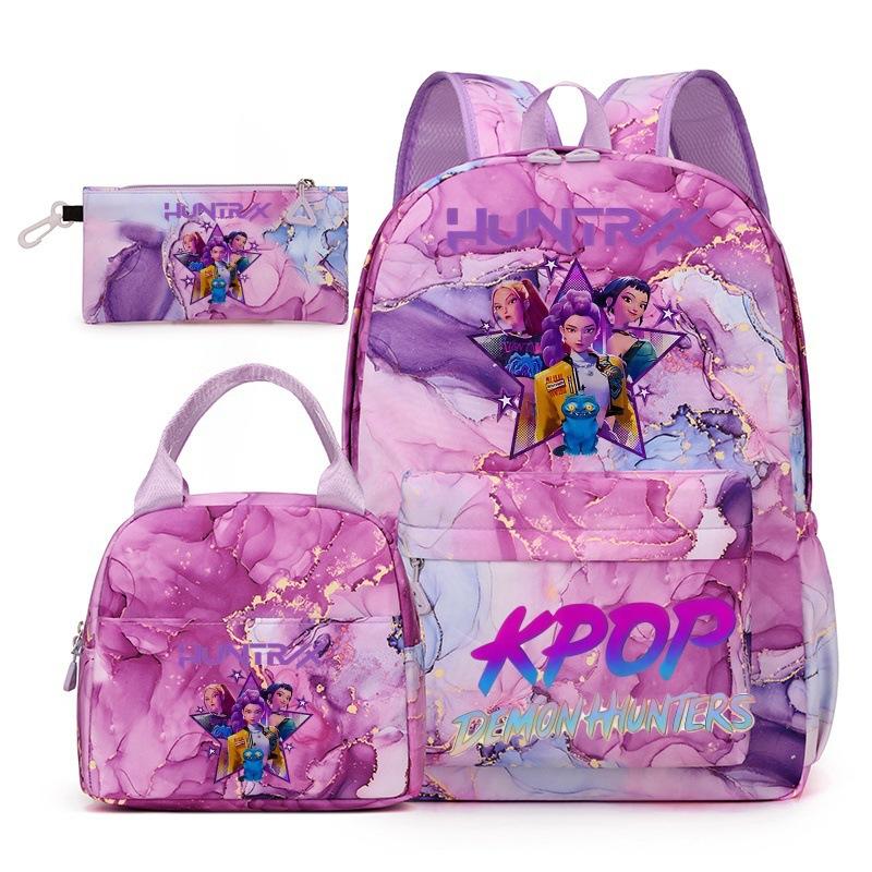 Korean Drama Demon Hunter Backpack Lunch Bag Pencil Case Set Student Three-piece School Bag Pencil Case Lunch Bag