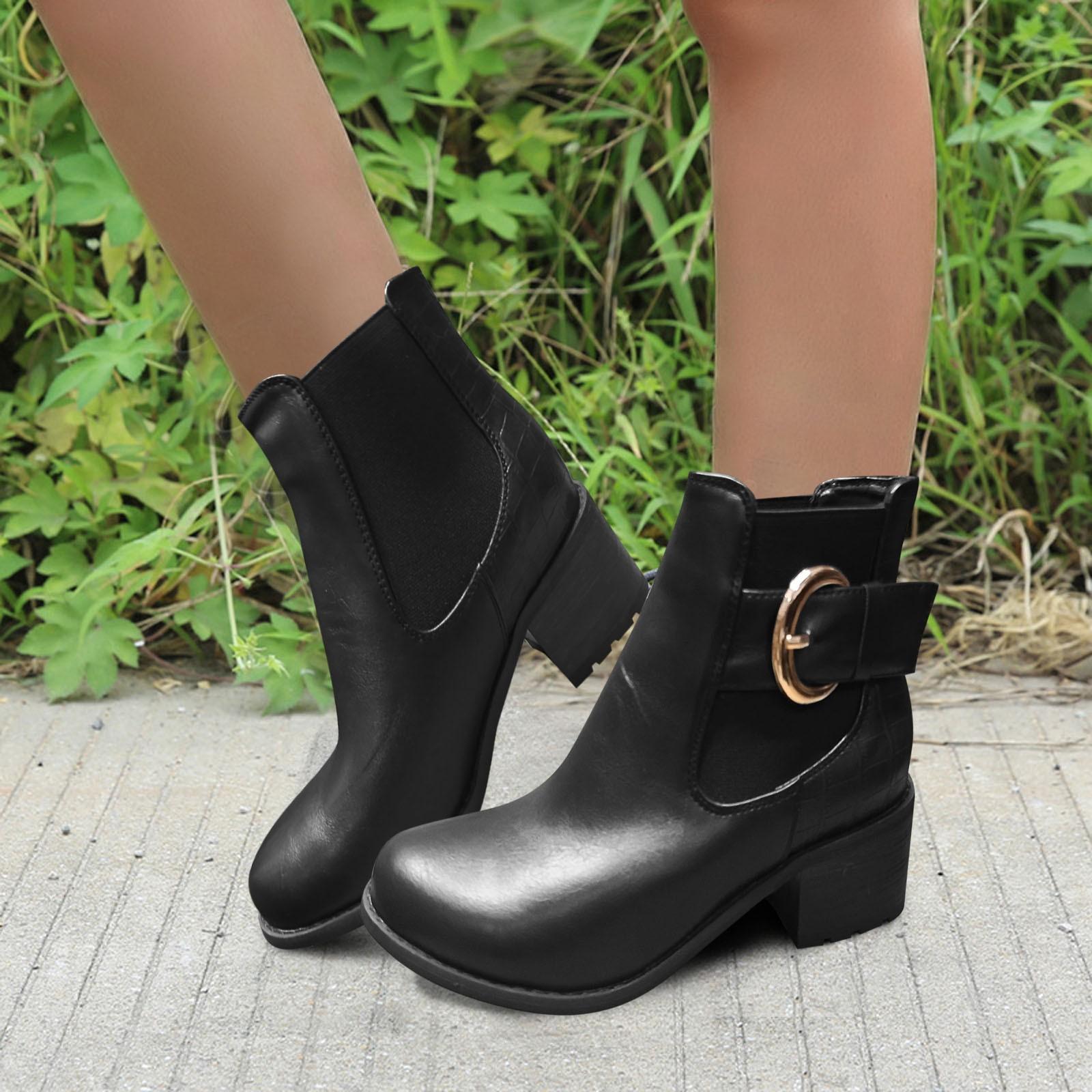 Color Solid Women s Heel Fashion Low Ankle Boots Min Belt Boots Shoes women s boots Wellies Rain Boots for Women 39 чёрный