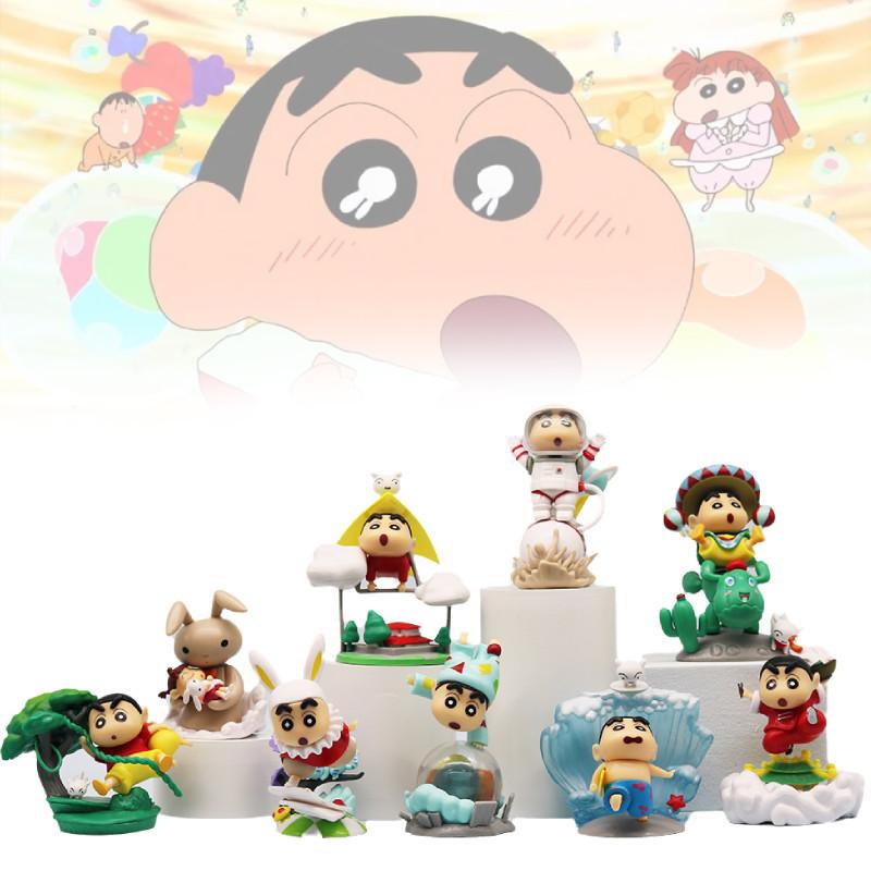 Adorable Crayon Shin-chan Classic Scene Figurine Set With 9 Unique Characters For Desk Display