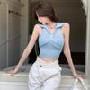 Camisole Tank Top Women's Summer Elegant Polo Collar Short Sleeveless Knitted Hot Girl Backless Top