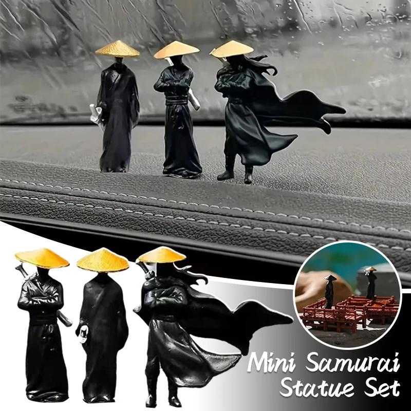 3pcs Mini Samurai Ninja Figurines Cool Car Ornaments China Chivalrous Swordsman Dashboard Decor for Car Interior Decoration