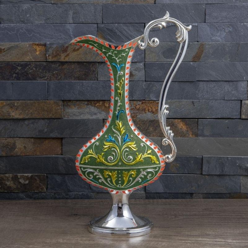 Elegant Embossed Flower Vases With Handle European Antique Metal Flower Arrangements Pot For Indoor Space Decors Gift