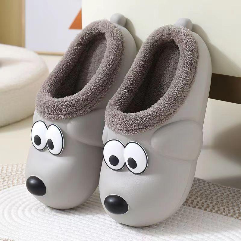 2025 new big-eyed dog cotton slippers ins cute home warm non-slip thick-soled velvet cotton shoes raw