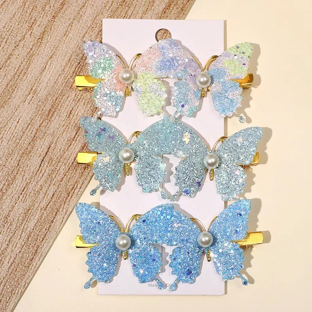 6 Stück/Set Bunte Glitzer Schmetterling Perlen Haarspangen für Frauen Mädchen Süße Haarspangen Haarnadeln Regenbogen Kopfschmuck Haarschmuck