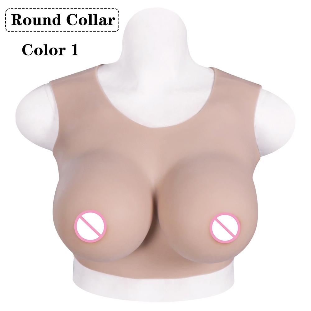 Eyung Silicone Breast Forms Hight Low Round Collar Crossdresser Drag Queen Silicone Breastplate Fake Boob Cosplay Silicone Plate