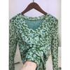 Printed V-neck Noble Long-sleeved Fashionable Mesh New Fashion Bottoming Slimming Top