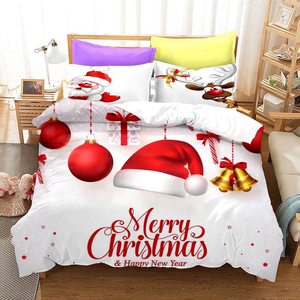 3D Happy New Year Bedding Set Christmas Duvet Cover 2/3 Pieces DE200 * 220 Christmas Atmosphere Decoration Luxury Home Textile Holiday Gift