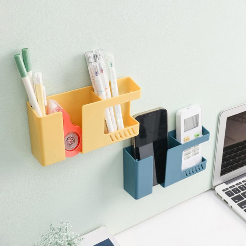 2 In 1 Wall-Mounted Mobile Phone Remote Control Storage Box Multifunctional Punch-Free Storage Rack Wall Debris Storage Holders