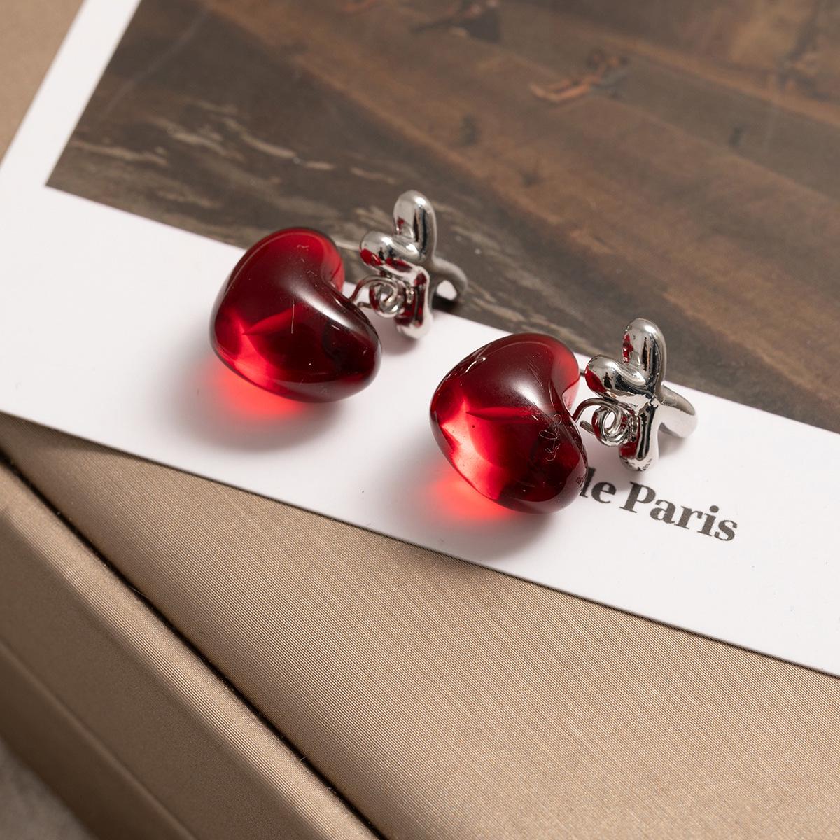 Angora Silver Needle Red Heart Earrings: Luxury Autumn/Winter Accessories for Women