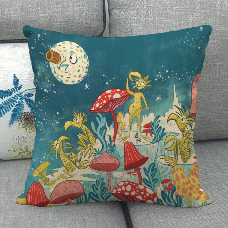 45X45cm Pilz Kunst Kissenbezug Quadratischer Reißverschluss Baumwolle Leinen Kissenbezüge Schlafzimmer Zuhause Büro Dekorativer Kissenbezug WJY12.25