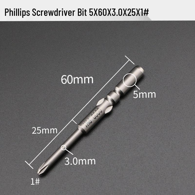 GOOD801 Electric Phillips Head Screwdriver Bit, 5mm Shank, 3mm Magnetic, 60mm Length