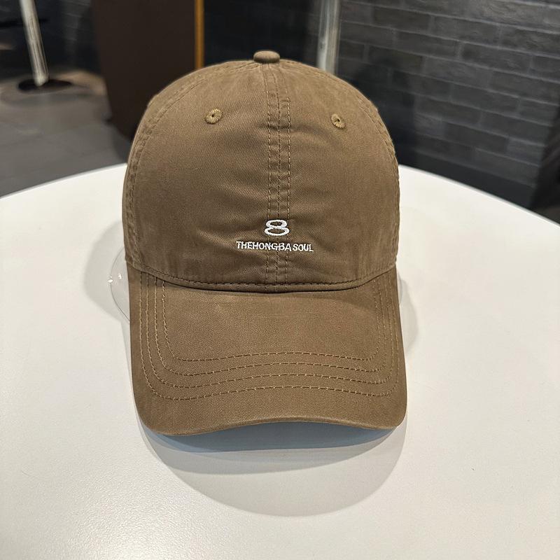 Washed Baseball Cap Youth Couple Numeric Alphabet Baseball Cap Street Travel High Quality Curved Brim Sun Cap (54-60cm) светло-коричневого