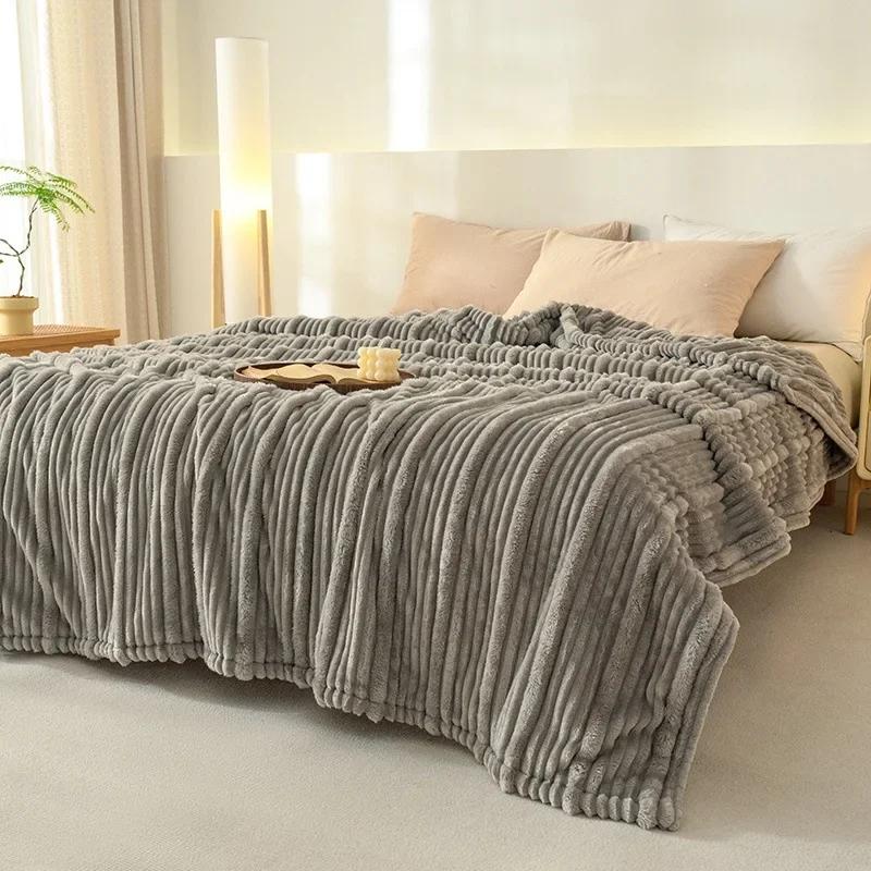 

2024 новый 310 г высокограммовый молочный флис класса А полосатый жаккардовый плед для матери и ребенка коралловый флис 200x230cm 1pcs