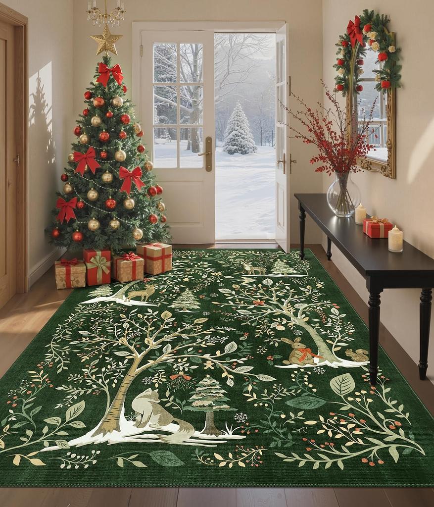 Home Red Christmas Rugs Soft Stain Resistant Modern Red Carpet Bedroom Rugs Dining Room Living Room Vintage Soft Area Washable